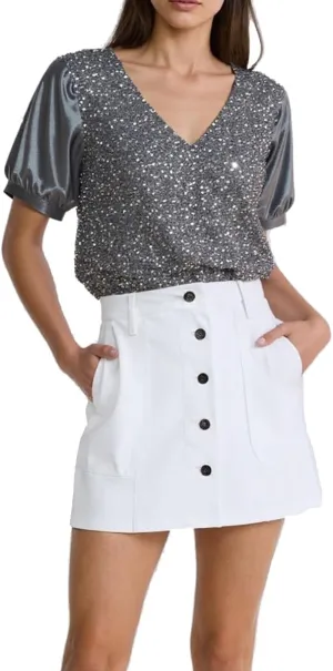 Ypser Womens Sequin Velvet Tops Glitter V-Neck Short Sleeve Blouse Evening Shirts Outfits
